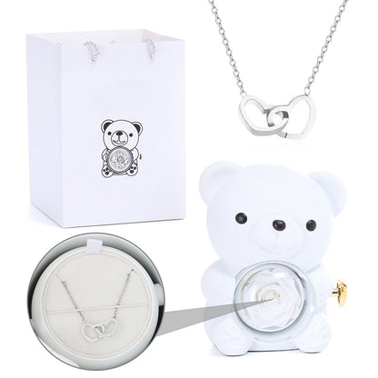 Rotating Eternal Rose Bear - W/ Custom Engraved Necklace