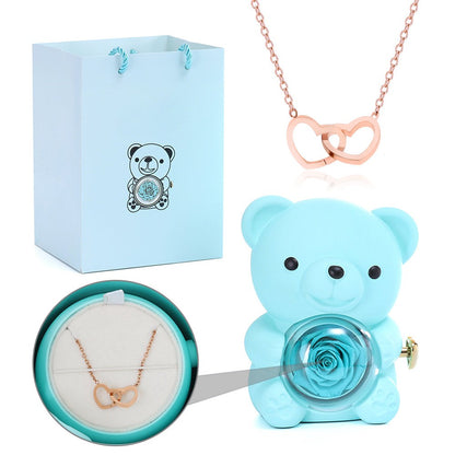 Rotating Eternal Rose Bear - W/ Custom Engraved Necklace